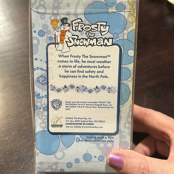 Vintage WB Frosty the Snowman Handcrafted Glass Christmas Ornament Brass Key - Picture 3 of 3